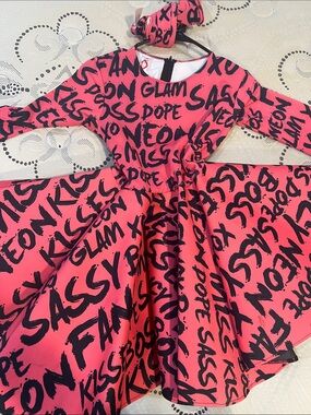 Girls Neon Kisses Pink Graphic Fit & Flare Dress with Matching Leg Warmers
